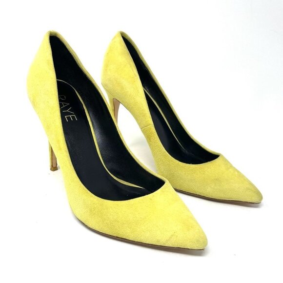 ** RAYE By REVOLVE Tia Yellow Suede Heels Size 38.5/ 8 - Picture 2 of 11